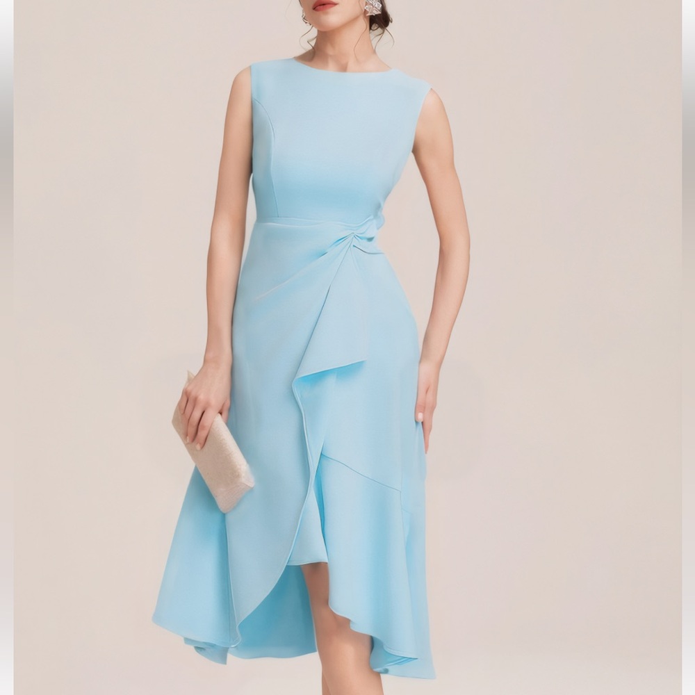 Fehaute Light Blue‎ Sleeveless Midi A-line Dress Waist Twist 6 New With Tags